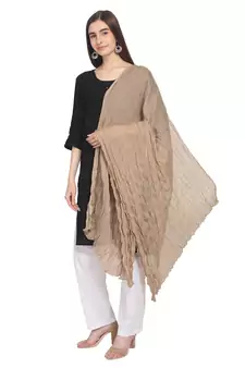 Brown Solid Cotton Crinckled Scarf
