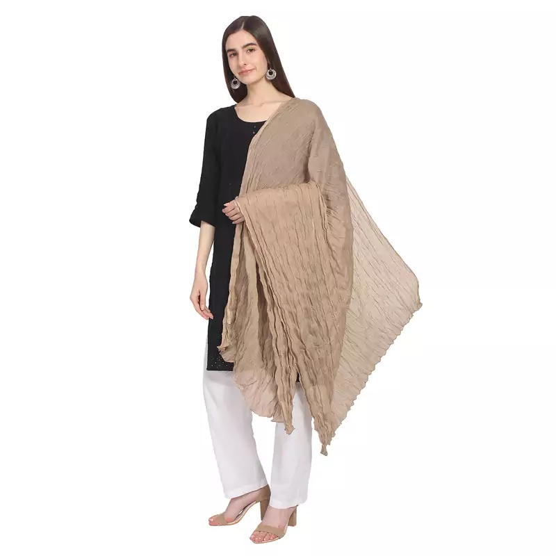 Brown Solid Cotton Crinckled Scarf
