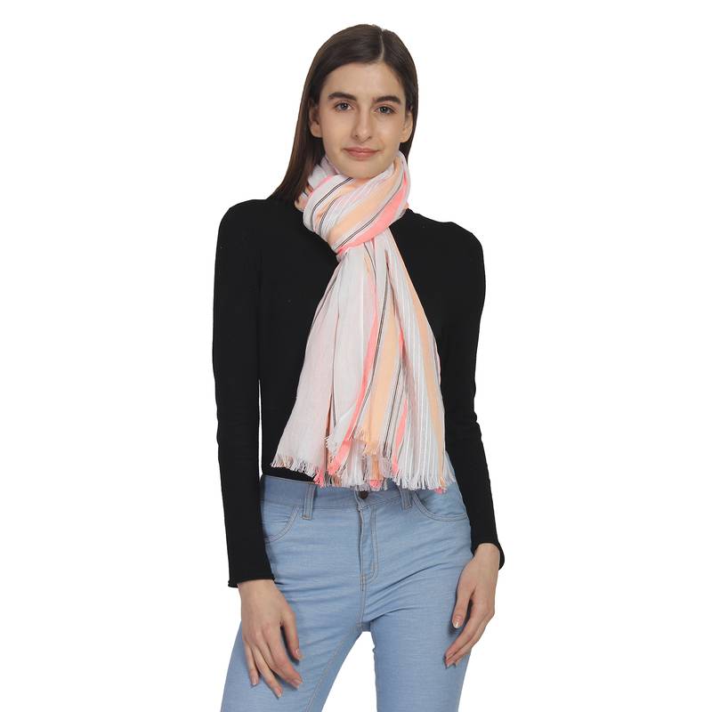 White & Multi Striped Cotton Stole