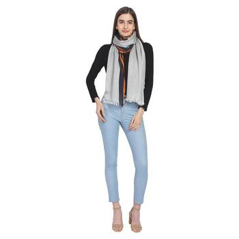 Steel Grey & Multi Woven Geometric Viscose Rayon Stole 4