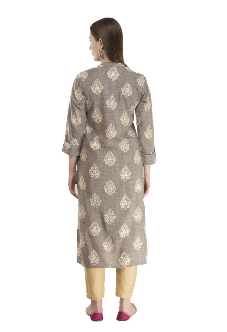 grey WOMENS PRINTED RAYON KURTA KD18A