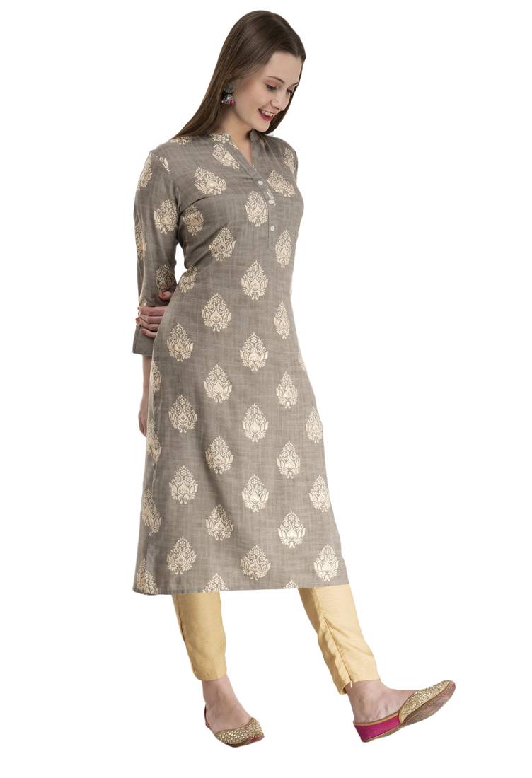 grey WOMENS PRINTED RAYON KURTA KD18A