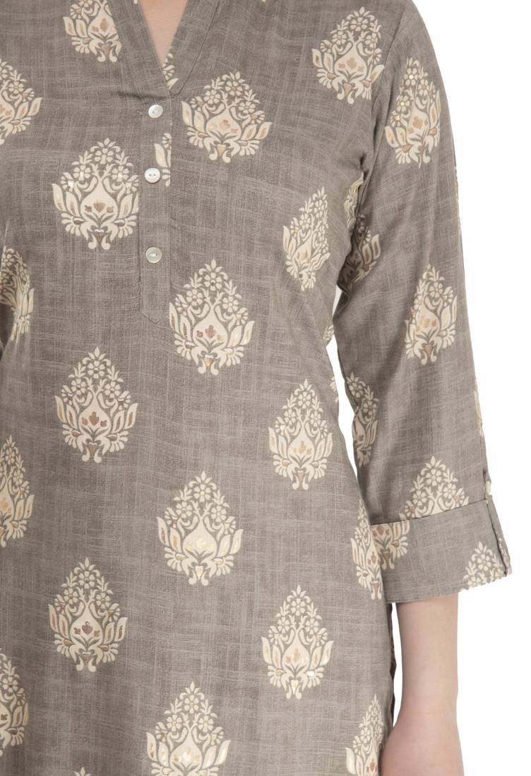 grey WOMENS PRINTED RAYON KURTA KD18A