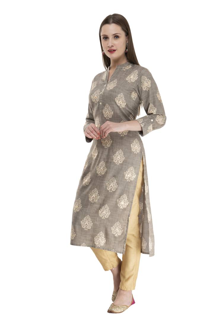 grey WOMENS PRINTED RAYON KURTA KD18A