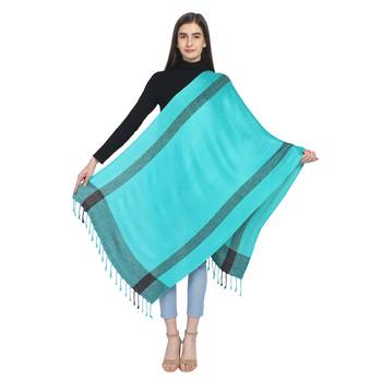 Teal & Black Woven Geometric Viscose Rayon Stole 3