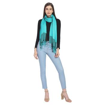 Teal & Black Woven Geometric Viscose Rayon Stole 4