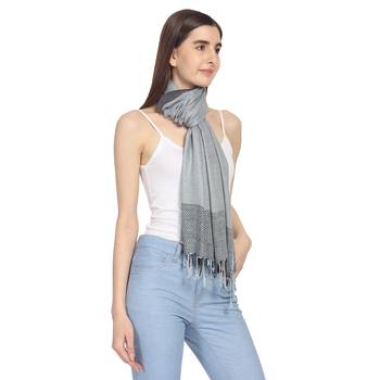 Grey & Black Woven Geometric Viscose Rayon Stole 2