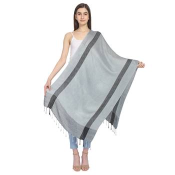 Grey & Black Woven Geometric Viscose Rayon Stole 3