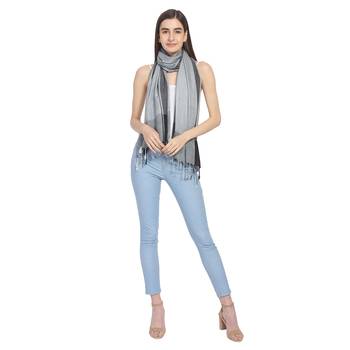 Grey & Black Woven Geometric Viscose Rayon Stole 4