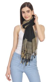 Black & Pastel Yellow Woven Geometric Viscose Rayon Stole