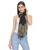 Black & Pastel Yellow Woven Geometric Viscose Rayon Stole