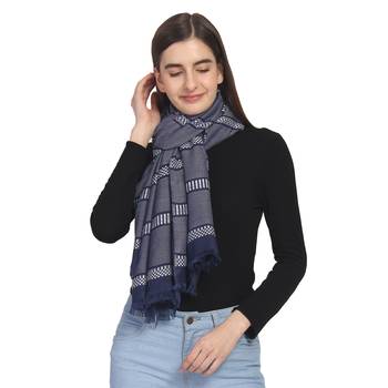 Navy & White Woven Striped Cotton Stole 2