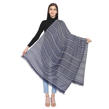 Navy & White Woven Striped Cotton Stole 3