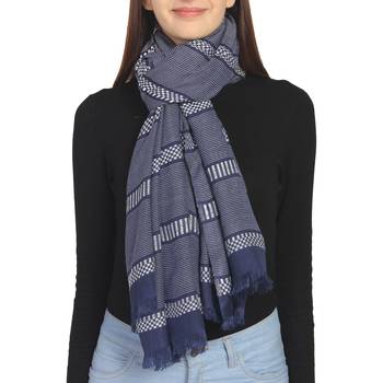 Navy & White Woven Striped Cotton Stole 5