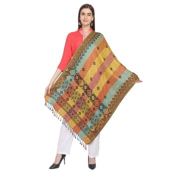 Black & Multi Woven Geometric Viscose Rayon Reversilbe Shawl 3