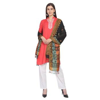 Black & Multi Woven Geometric Viscose Rayon Reversilbe Shawl 4