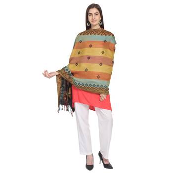 Black & Multi Woven Geometric Viscose Rayon Reversilbe Shawl 5