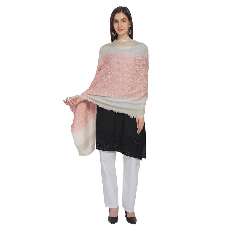 Peach & Ivory Woven Viscose Rayon Blended Shawl
