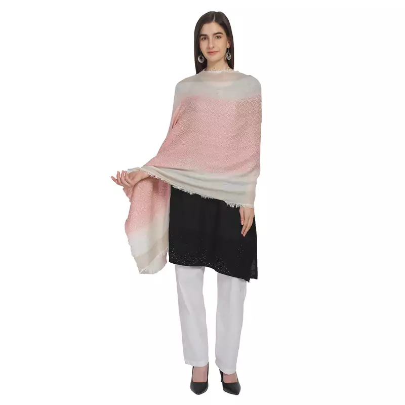 Peach & Ivory Woven Viscose Rayon Blended Shawl