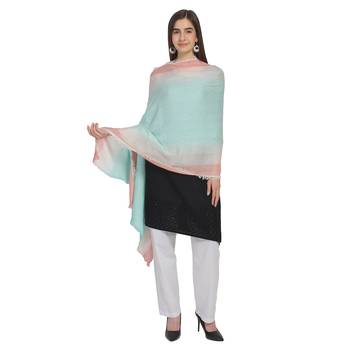 Sea Green & Peach Woven Viscose Rayon Blended Shawl 1