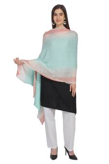 Sea Green & Peach Woven Viscose Rayon Blended Shawl