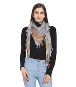 Light Grey & Mustard Woven Checkered Viscose Rayon Square Scarf