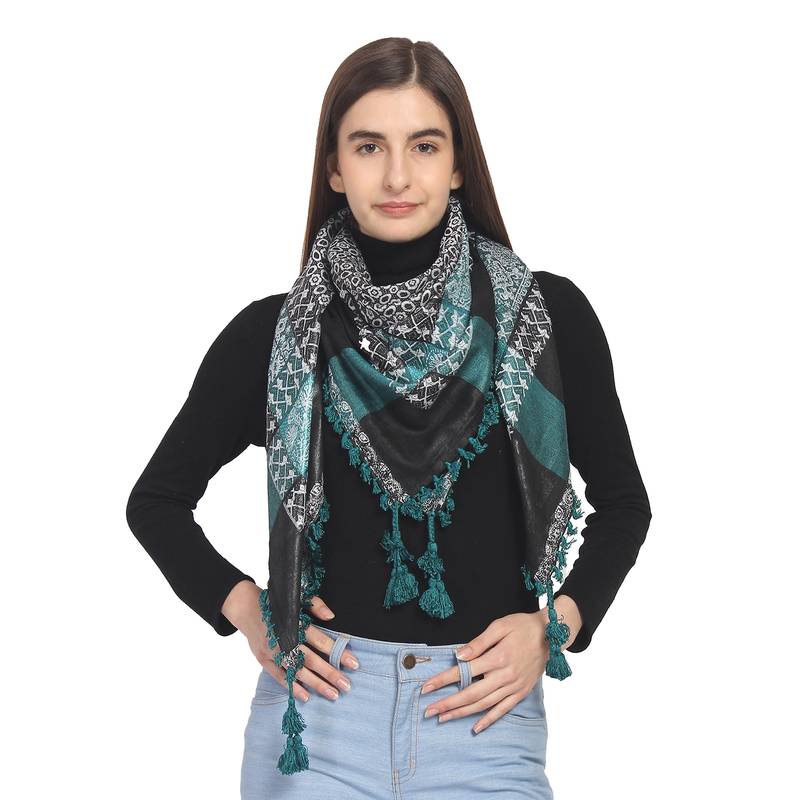 Black & Multi Woven Ethnic Polyester Square Scarf Anekaant 3223594