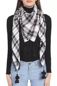 Black & White Woven Arabic Viscose Rayon Square Scarf