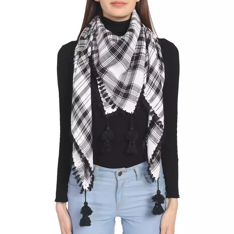 Black & White Woven Arabic Viscose Rayon Square Scarf