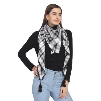 Black & White Woven Arabic Viscose Rayon Square Scarf 2