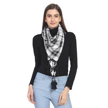 Black & White Woven Arabic Viscose Rayon Square Scarf 3