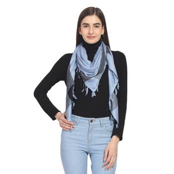 Blue & Black Woven Dobby Viscose Rayon Square Scarf 1