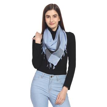 Blue & Black Woven Dobby Viscose Rayon Square Scarf 2