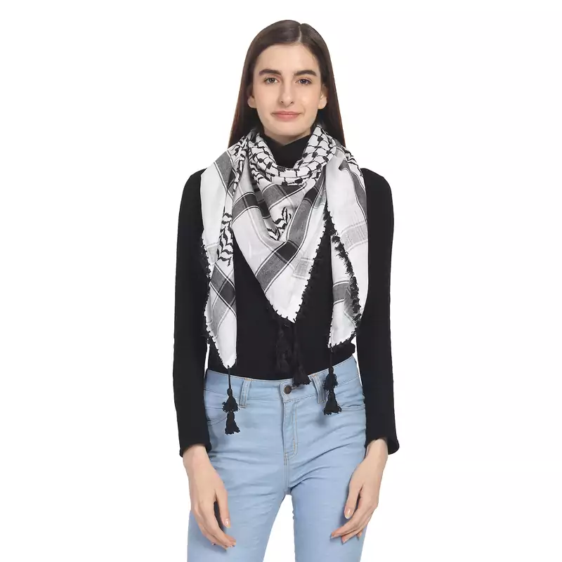 Black & White Woven Polyester Square Scarf
