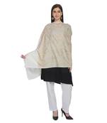 White & Gold Woolen Ethnic Embroidered Shawl