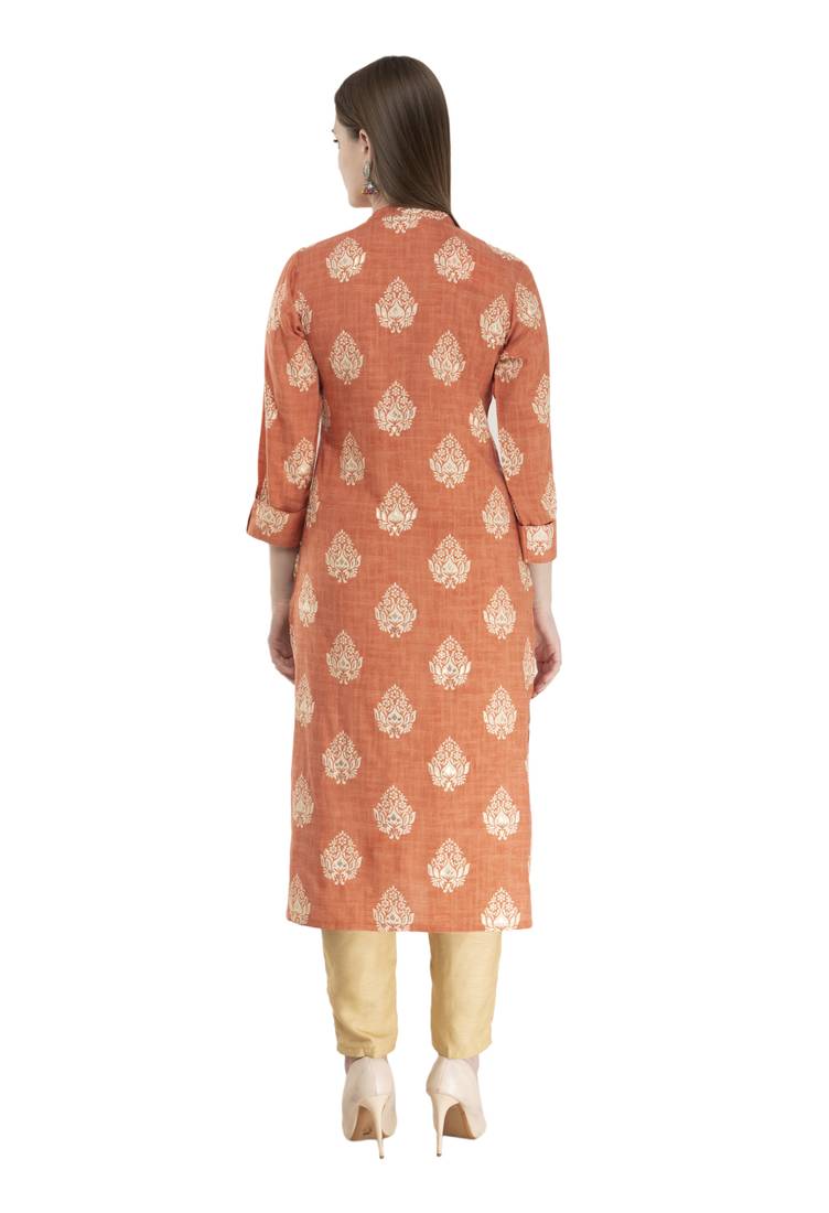 brown Womens Printed Straight Kurta KD18B