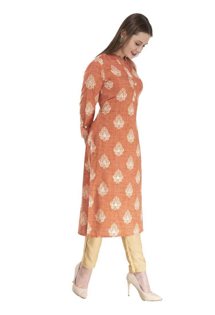 brown Womens Printed Straight Kurta KD18B