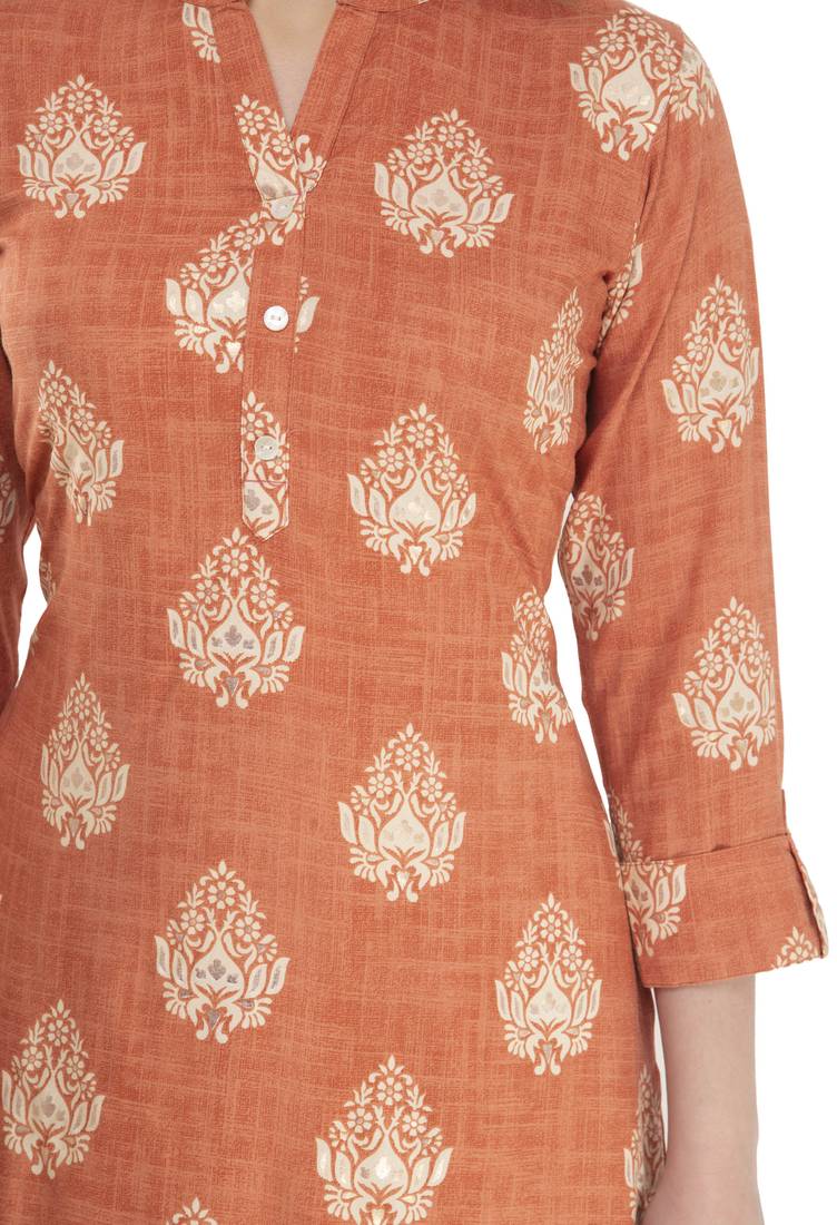 brown Womens Printed Straight Kurta KD18B