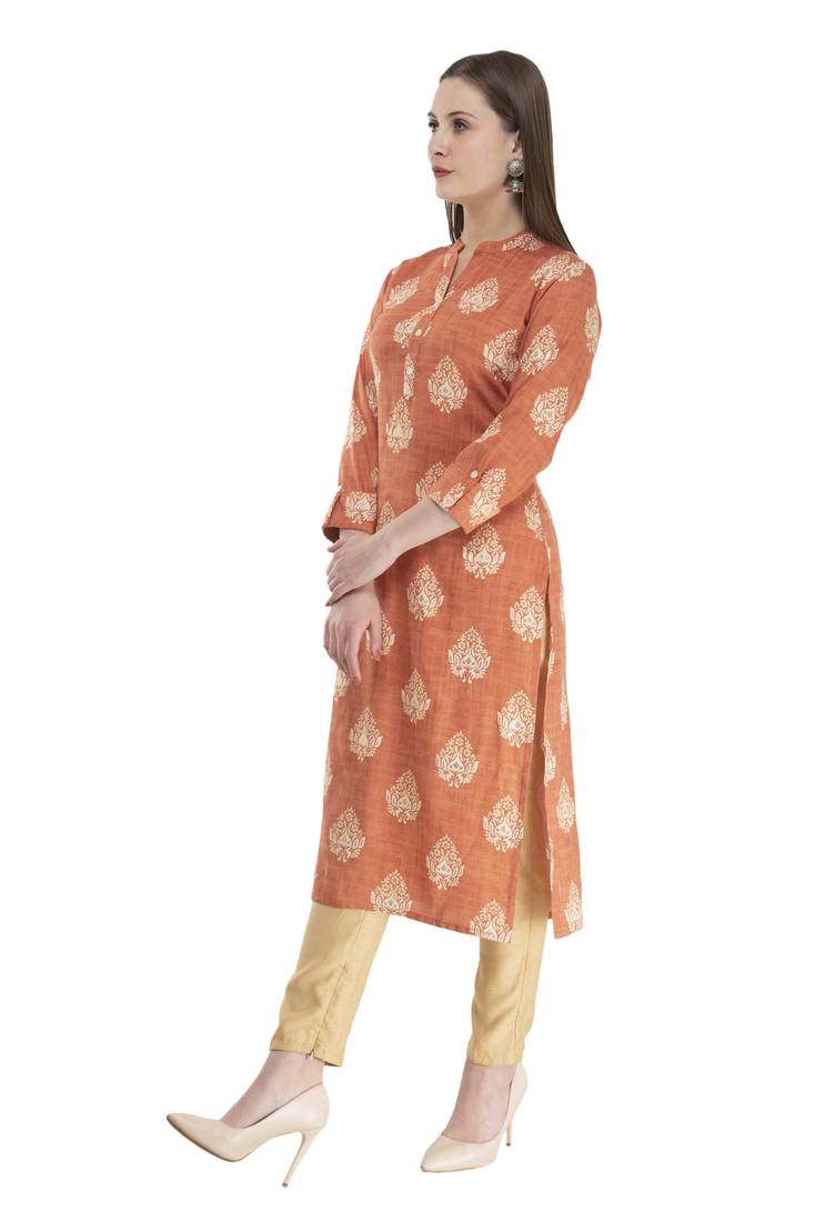 brown Womens Printed Straight Kurta KD18B