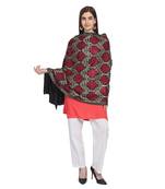 Black Gold & Dark Magenta Woolen Ethnic Embroidered Shawl