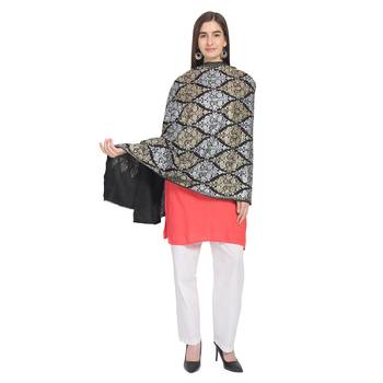 Black Gold & Silver Woolen Ethnic Embroidered Shawl 1