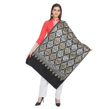 Black Gold & Silver Woolen Ethnic Embroidered Shawl 2