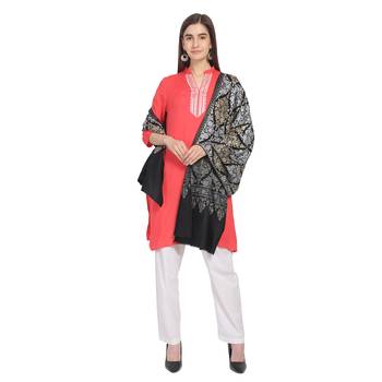 Black Gold & Silver Woolen Ethnic Embroidered Shawl 3