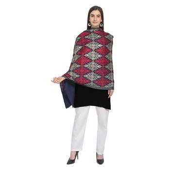 Navy Gold & Rani Woolen Ethnic Embroidered Shawl 1