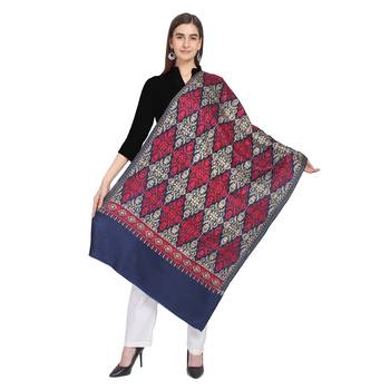 Navy Gold & Rani Woolen Ethnic Embroidered Shawl 2