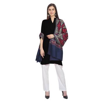 Navy Gold & Rani Woolen Ethnic Embroidered Shawl 3