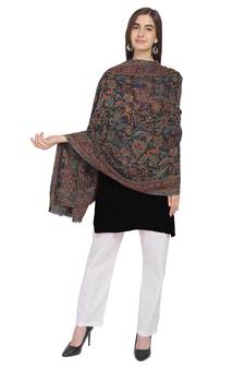 Black & Multi Woolen Woven Paisley Shawl