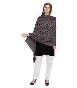 Black & Multi Woolen Woven Floral Shawl