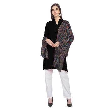 Black & Multi Woolen Woven Floral Shawl 3