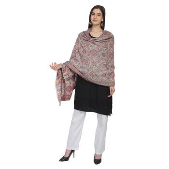 White & Multi Woolen Woven Paisley Shawl 1